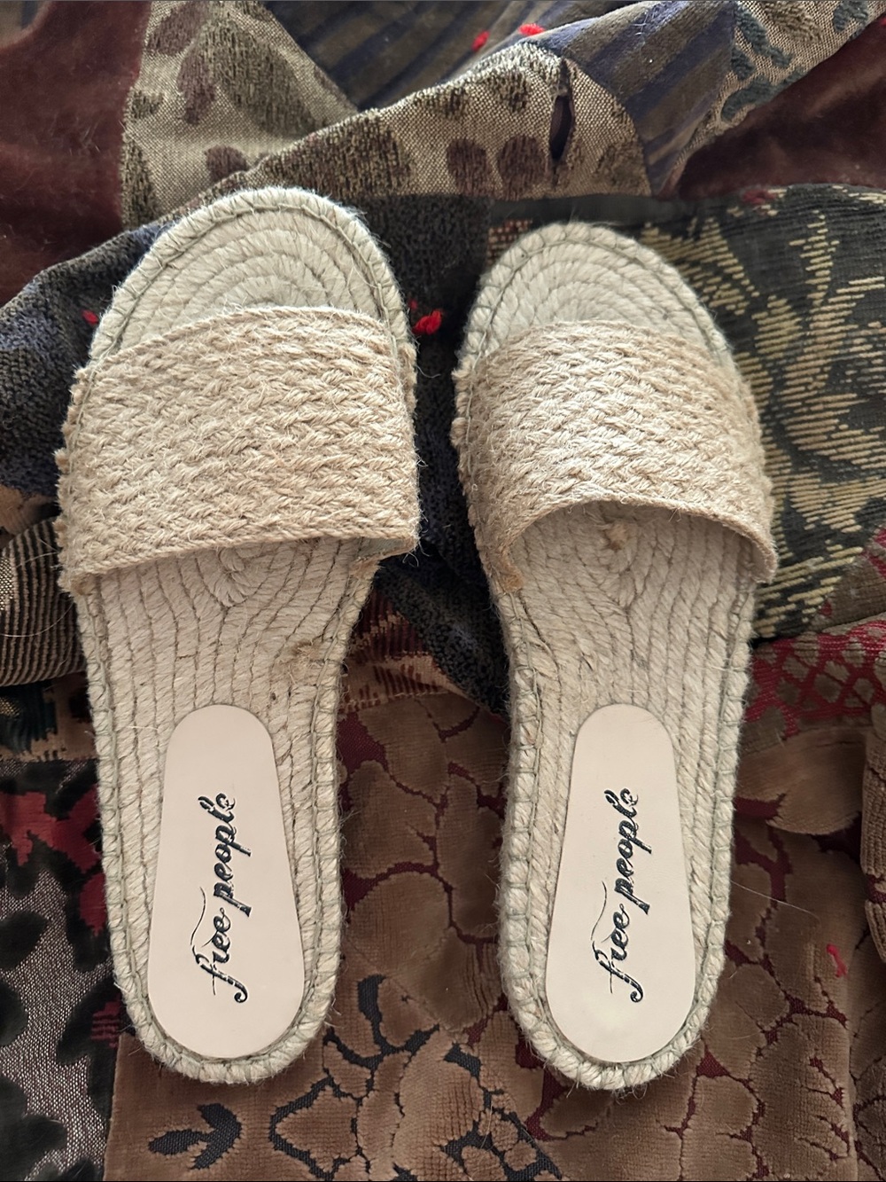 Free People Beige Woven Espadrille Slide Mules
